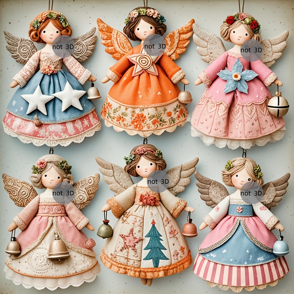 Vintage Collectible Dolls - 6/12 قطعة زينة خشبية مسطحة ثنائية