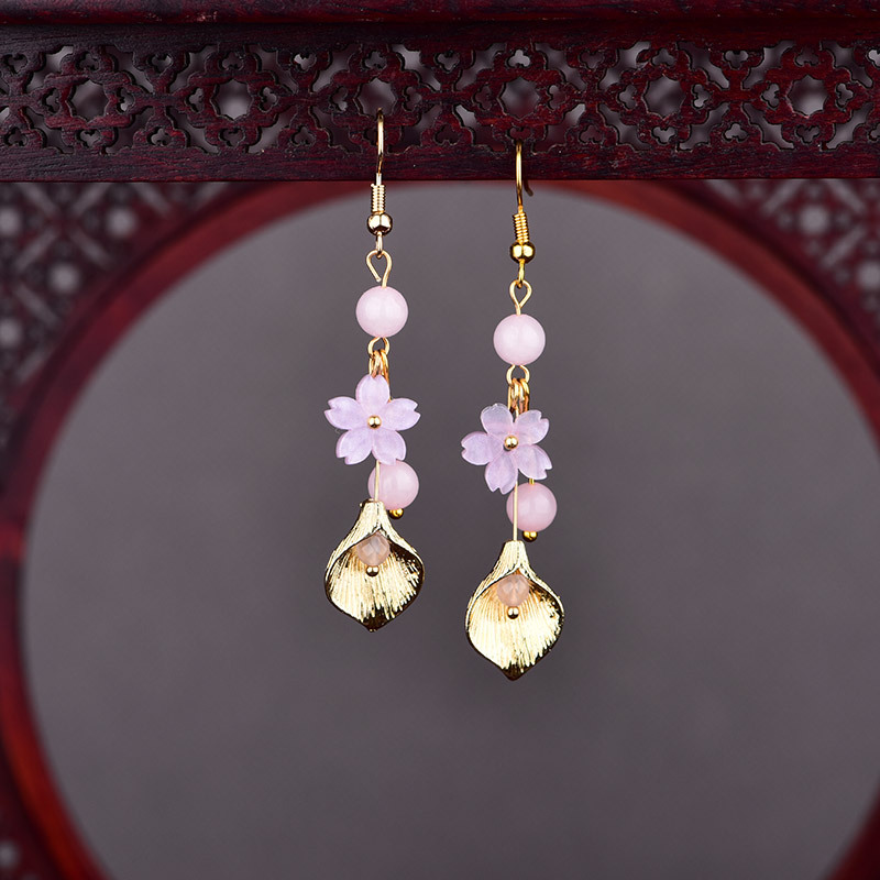 Vintage Jewelry Collection - الوردي الطبيعي اليشم زهرة الأقراط خمر