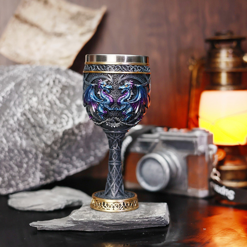 Collectible Vintage Wine - كأس نبيذ قوطية عتيقة بتصميم التنين